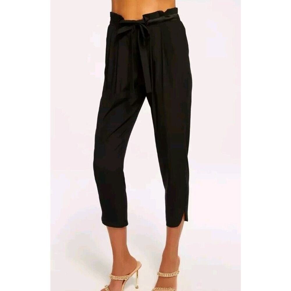 Ramy Brook Allyn Silk Paperbag Waist Pants Sz S Small Black Quiet Luxury (V1